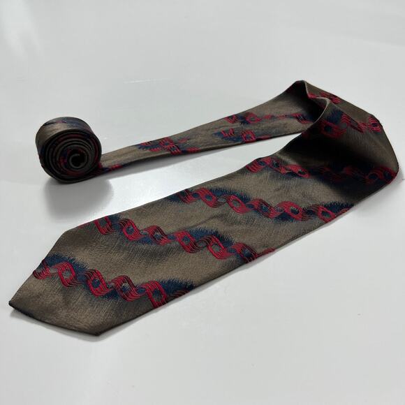 Hugo Boss Men's Made In Italy Neck Tie Brown Red 100% Silk Striped Woven Necktie - Picture 6 of 8